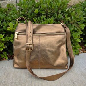 HOBO The Original Metallic Bronze Embossed Leather Crossbody Bag Shoulder Bag